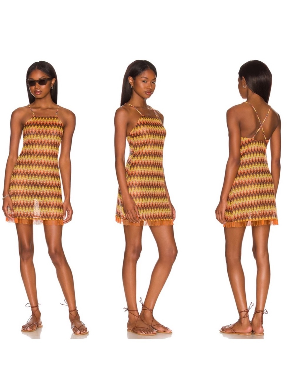 House of Harlow 1960 Zigzag Mini Dress in Yellow & Orange